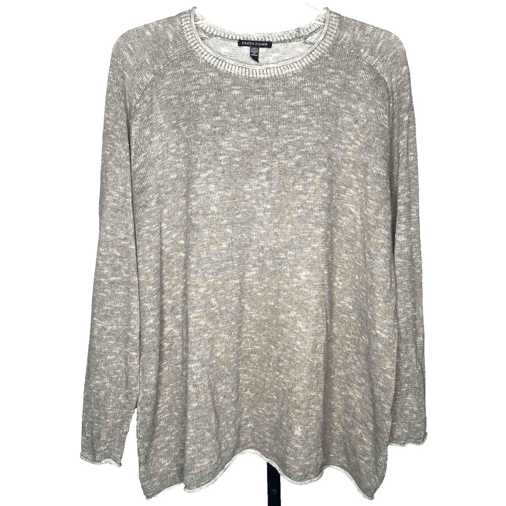 Eileen Fisher‎ organic Linen/Cotton Blend Boxy Knit long sleeve Top size Medium